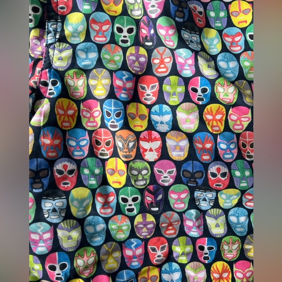 LUCHIANO VISCONTI Swim Trunks Sz Med Black with Multicolor Wrestler Masks - Picture 6 of 8